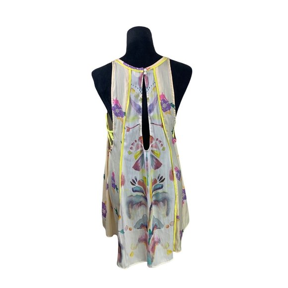 Free People Dream Free Dress Size S Watercolor Abstract Flower Print Mini Tunic - Picture 4 of 9